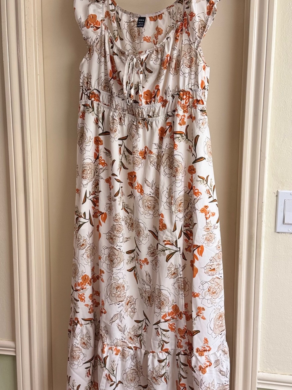 SHEIN Cream Floral Midi Dress Size L